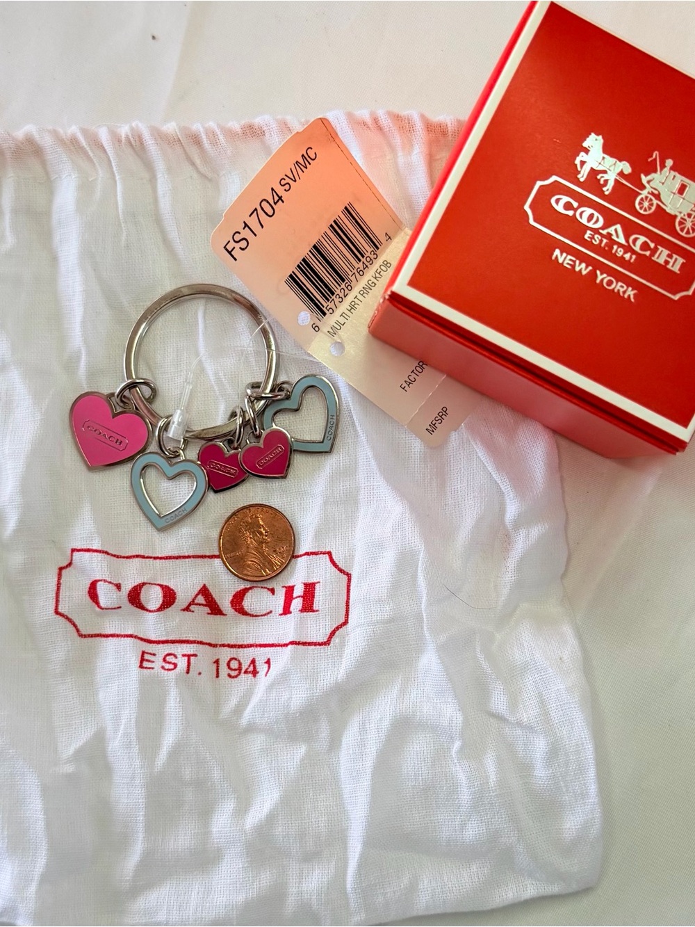 RARE FIND Coach Y2K Multi-Heart Charm Fob NWT#1704